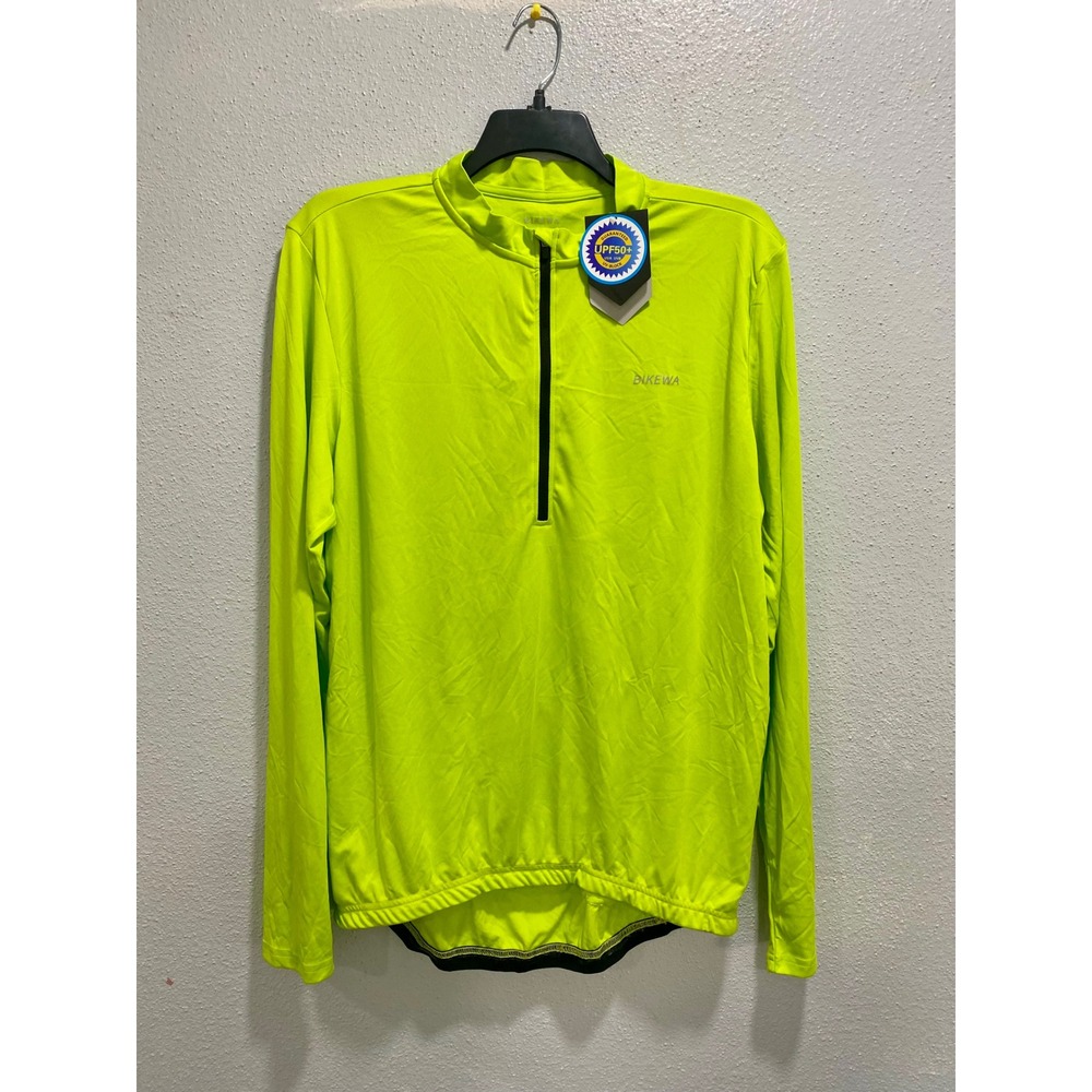 Bikewa Mens XXL Neon Yellow Cycling Jersey Long Sleeve‎ UPF 50+ Quarter Zip NEW
